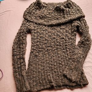 Daytrip Brown Chunky Lightweight Loose Knit Cowl Neck Sweater Womens Medium